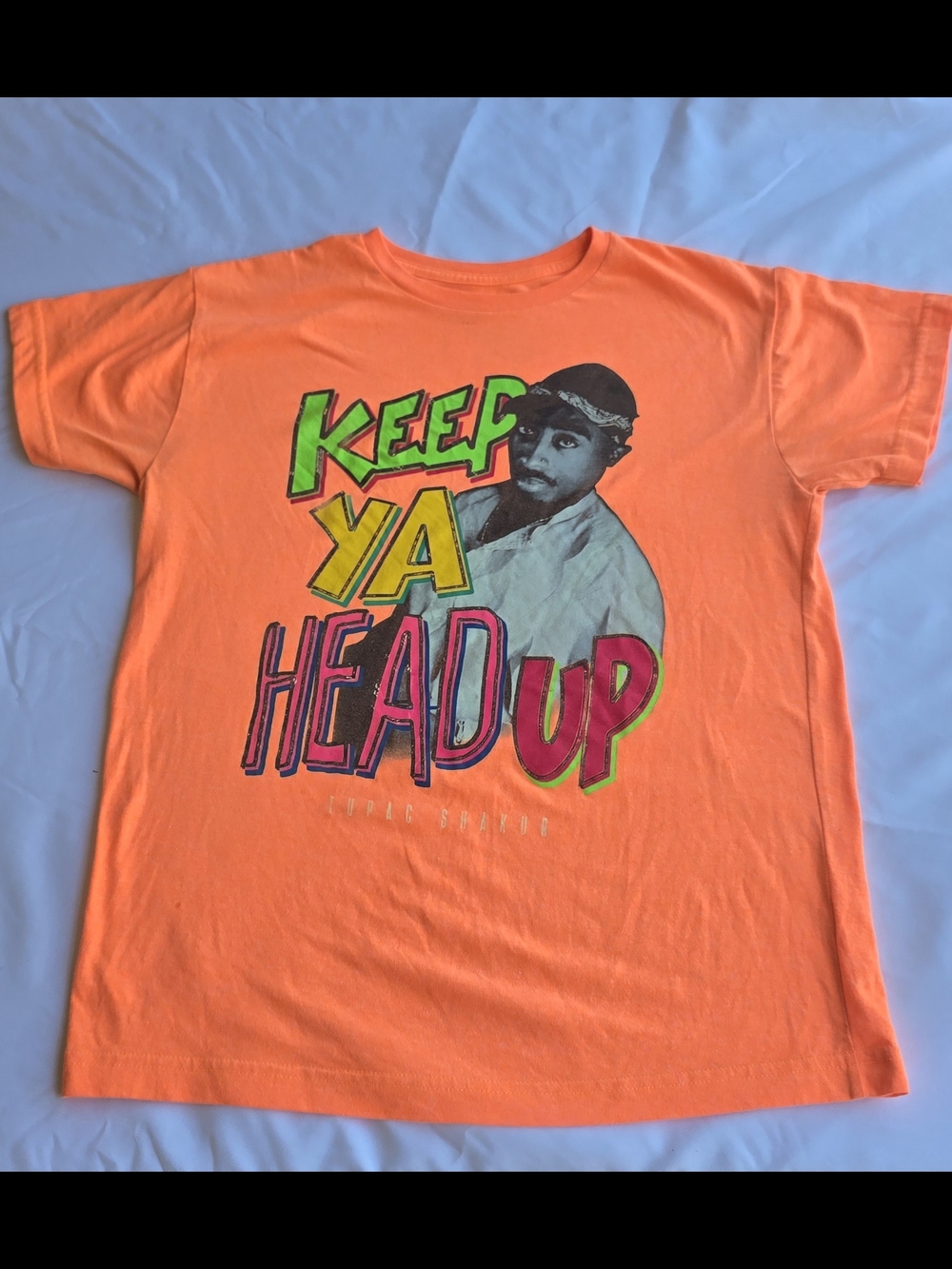Keep Ya Head Up Orange Graphic Mens T‑Shirt Size Large